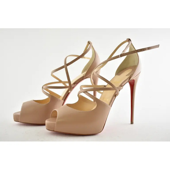 Christian Louboutin Holly Alta 120 Nude Criss Cross Strap Sandal Heel Pump 42 - Picture 8 of 10